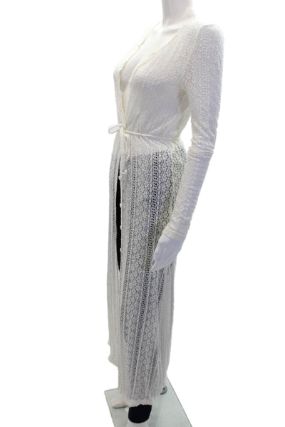 L Space Womens Embroidered Long Sleeve Open Front Cover Up White Size XS