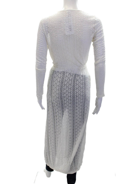 L Space Womens Embroidered Long Sleeve Open Front Cover Up White Size XS