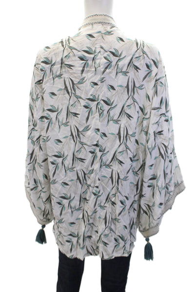 Skemo Womens Floral Print Sequined Short Sleeve Open Front Cover Up White Size S
