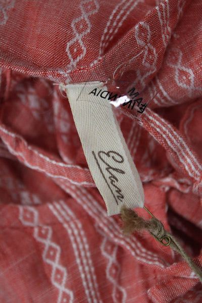 Elan Womens Long Sleeve Embroidered Striped V Neck Blouse Pink Size M