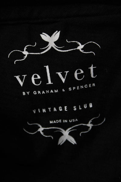 Velvet by Graham & Spencer Womens Striped Trim Long Sleeve T Shirt Black Size S
