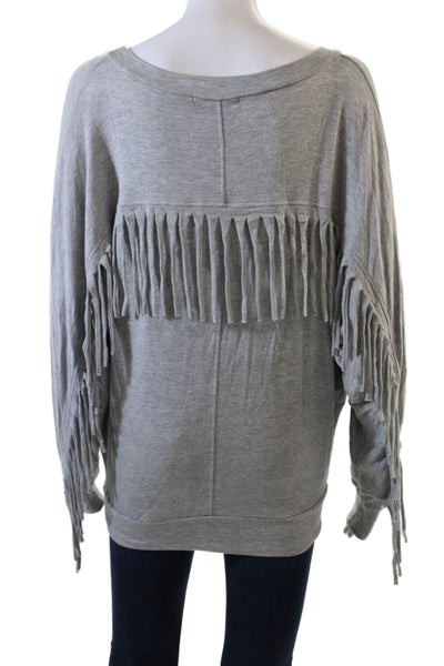 Sam & Lavi Womens Pleated Dolman Sleeve Fringe Top Gray Size XS