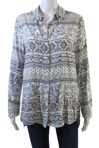 Tribal Womens Long Sleeve Mixed Print Button Down Blouse White Multi Size M