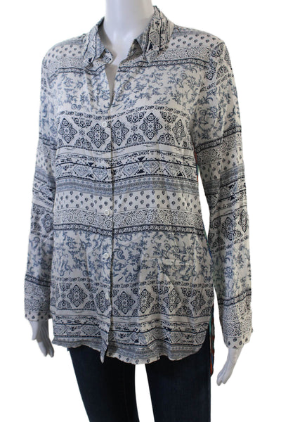 Tribal Womens Long Sleeve Mixed Print Button Down Blouse White Multi Size M