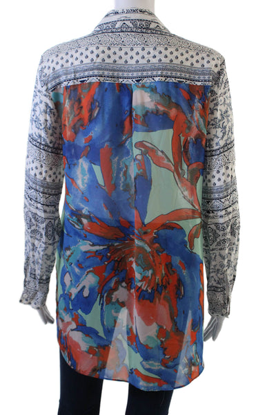 Tribal Womens Long Sleeve Mixed Print Button Down Blouse White Multi Size M