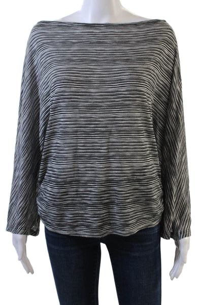 Monrow Womens Long Sleeve Striped Boat Neck T Shirt Black White Size XS