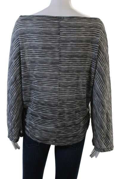 Monrow Womens Long Sleeve Striped Boat Neck T Shirt Black White Size XS