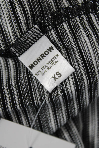 Monrow Womens Long Sleeve Striped Boat Neck T Shirt Black White Size XS
