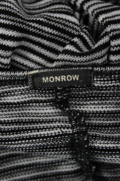 Monrow Womens Long Sleeve Striped Boat Neck T Shirt Black White Size XS