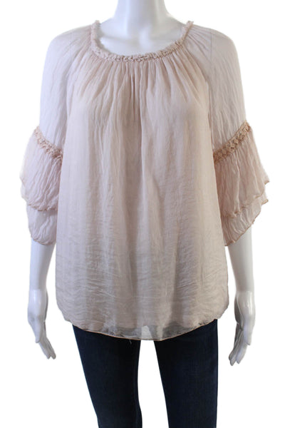 Elena Baldi Womens Silk Short Sleeve Elasticated Blouse Pink Size L
