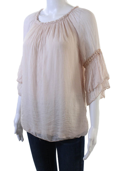 Elena Baldi Womens Silk Short Sleeve Elasticated Blouse Pink Size L