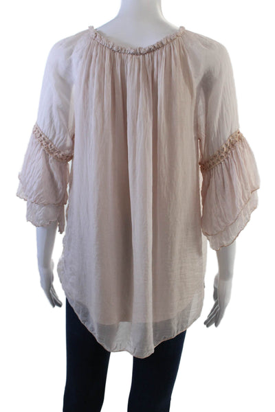 Elena Baldi Womens Silk Short Sleeve Elasticated Blouse Pink Size L