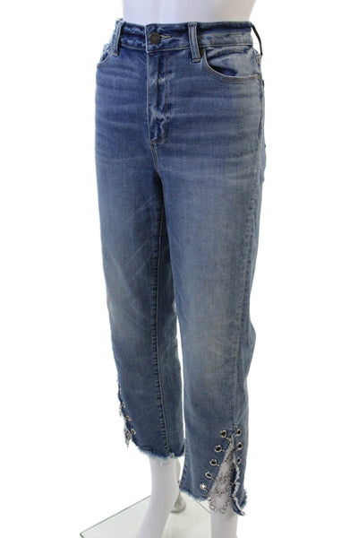 Paige Womens Haxton Straight Ankle Raw Hem Chain Detail Jeans Blue Size 30