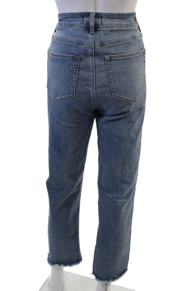 Paige Womens Haxton Straight Ankle Raw Hem Chain Detail Jeans Blue Size 30
