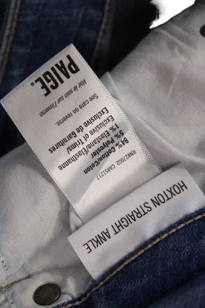 Paige Womens Haxton Straight Ankle Raw Hem Chain Detail Jeans Blue Size 30