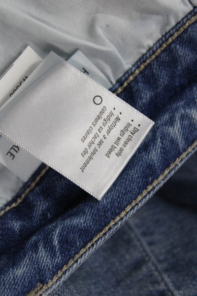 Paige Womens Haxton Straight Ankle Raw Hem Chain Detail Jeans Blue Size 30
