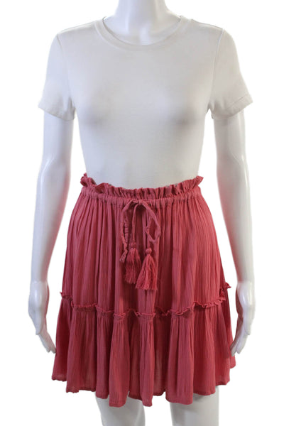 Elan Womens Solid Drawstring Waist Riffle A Line Skirt Pink Size L