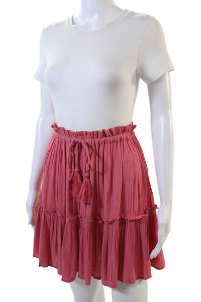 Elan Womens Solid Drawstring Waist Riffle A Line Skirt Pink Size L