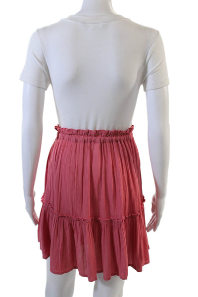 Elan Womens Solid Drawstring Waist Riffle A Line Skirt Pink Size L