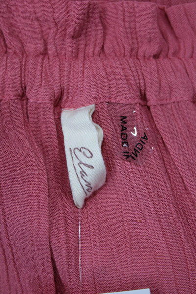Elan Womens Solid Drawstring Waist Riffle A Line Skirt Pink Size L