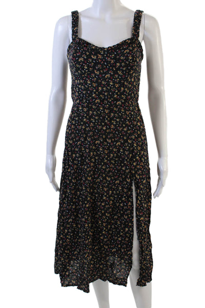 Zara Womens Sleeveless V Neck Floral Printed Slit Mini Dress Black Size Medium