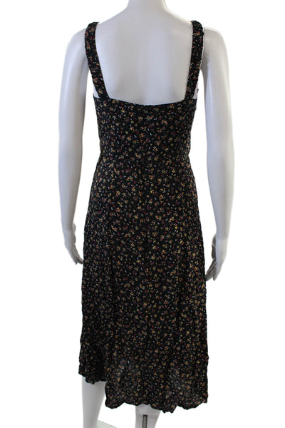 Zara Womens Sleeveless V Neck Floral Printed Slit Mini Dress Black Size Medium
