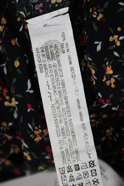 Zara Womens Sleeveless V Neck Floral Printed Slit Mini Dress Black Size Medium