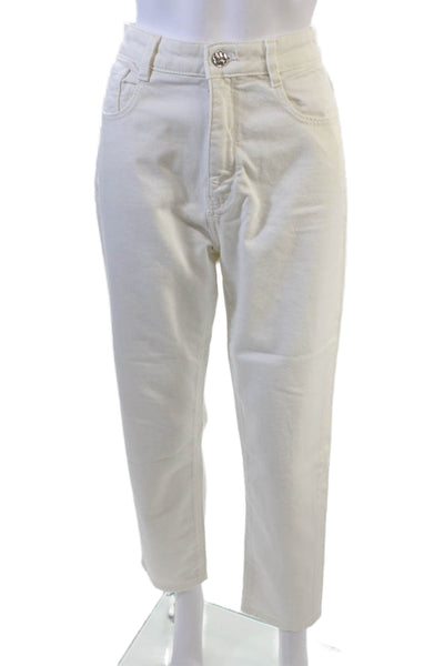 Zara Womens Zipper Fly High Rise Straight Leg Jeans White Denim Size 6