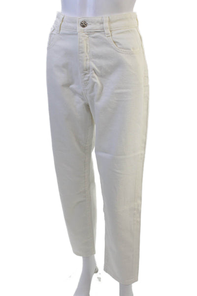 Zara Womens Zipper Fly High Rise Straight Leg Jeans White Denim Size 6