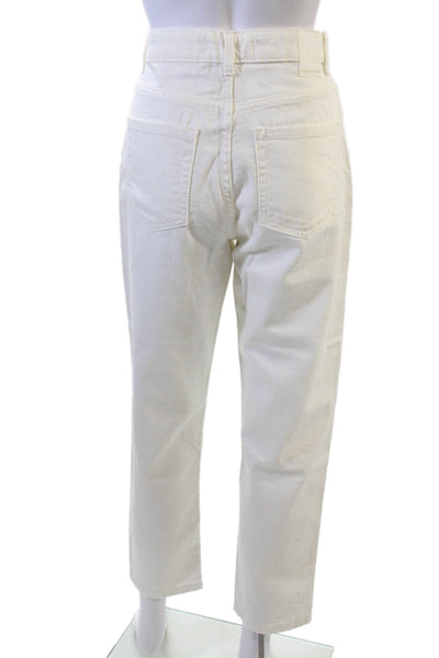Zara Womens Zipper Fly High Rise Straight Leg Jeans White Denim Size 6