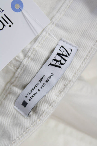 Zara Womens Zipper Fly High Rise Straight Leg Jeans White Denim Size 6