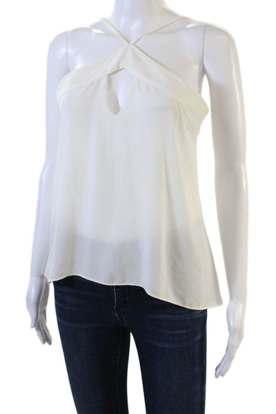 BCBGMAXAZRIA Womens Cutout Halter Neck Sheer Sleeveless Blouse White Size XS