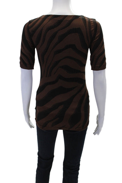 Wolford Womens Striped V Neck Short Sleeves Blouse Brown Black Size Small