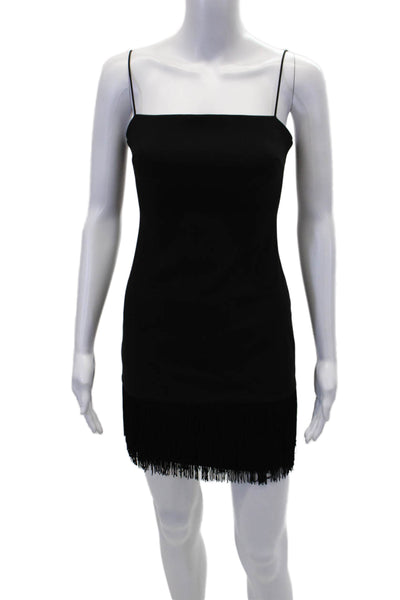 Likely Womens Square Neck Sleeveless Bodycon Fringe Mini Dress Black Size 2