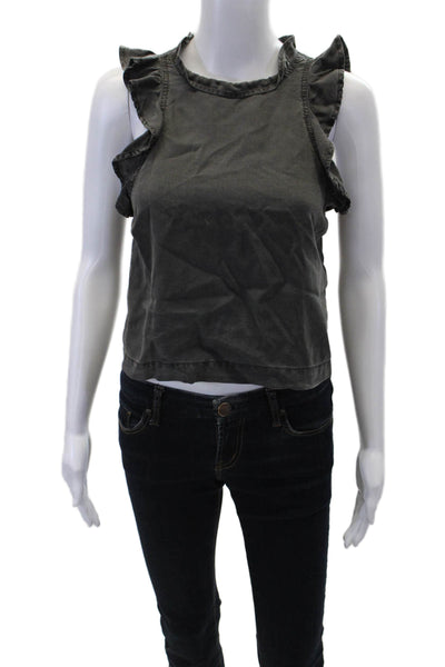 Bella Dahl Womens Sleeveless Ruffled Round Neck Tank Top Black Size XS