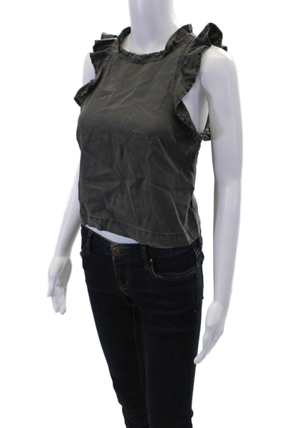 Bella Dahl Womens Sleeveless Ruffled Round Neck Tank Top Black Size XS