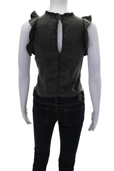 Bella Dahl Womens Sleeveless Ruffled Round Neck Tank Top Black Size XS