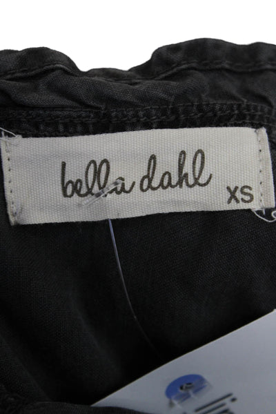 Bella Dahl Womens Sleeveless Ruffled Round Neck Tank Top Black Size XS