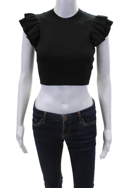 KatieJNYC Womens Ruffled Sleeveless Stretch Knit Blouse Top Black Size XL