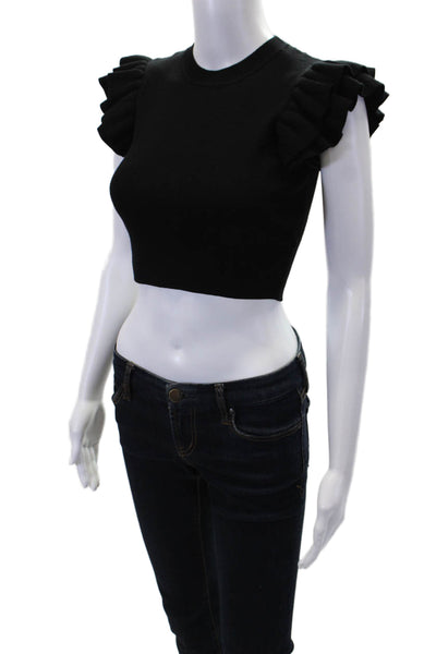 KatieJNYC Womens Ruffled Sleeveless Stretch Knit Blouse Top Black Size XL