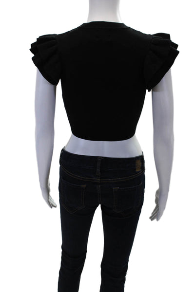 KatieJNYC Womens Ruffled Sleeveless Stretch Knit Blouse Top Black Size XL