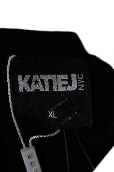 KatieJNYC Womens Ruffled Sleeveless Stretch Knit Blouse Top Black Size XL
