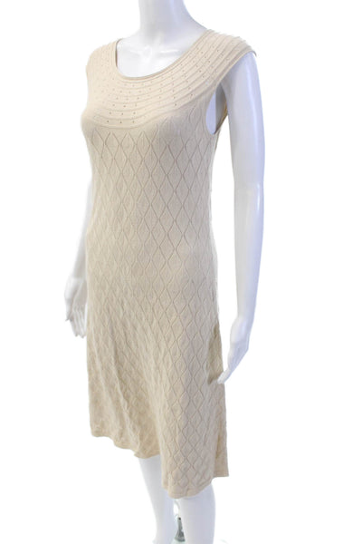 Sundance Womens Cotton Sleeveless Open Knit Stretch Midi Dress Beige Size M