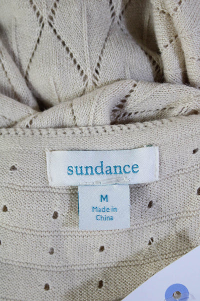 Sundance Womens Cotton Sleeveless Open Knit Stretch Midi Dress Beige Size M