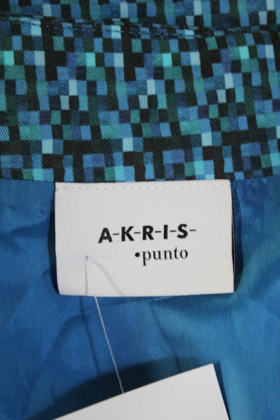 Akris Punto Womens Textured Lined Zip Pattern Mini Skirt Blue Size 10