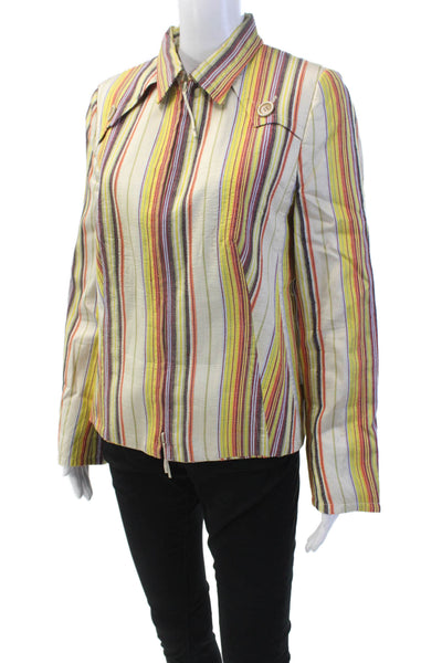 Akris Punto Womens Textured Cotton Long Sleeve Collar Stripe Zip Top Multi Size