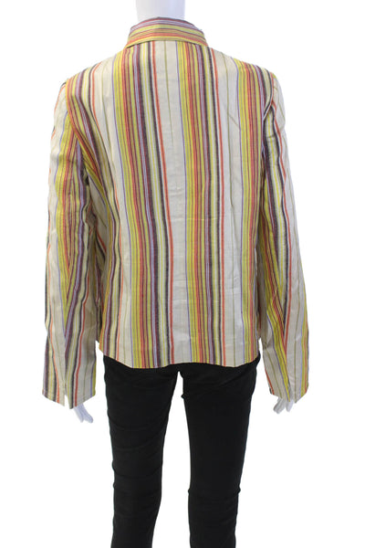 Akris Punto Womens Textured Cotton Long Sleeve Collar Stripe Zip Top Multi Size