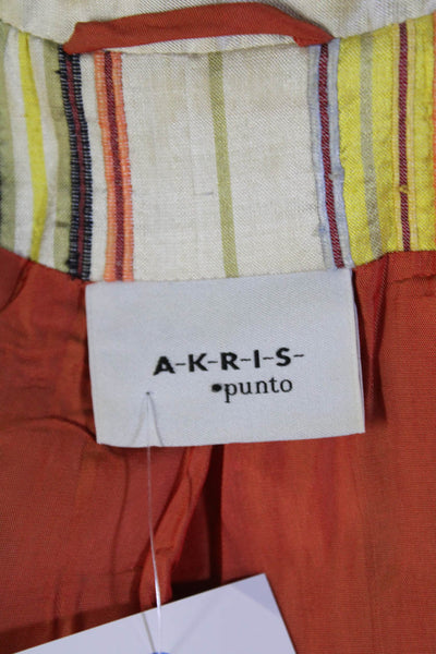 Akris Punto Womens Textured Cotton Long Sleeve Collar Stripe Zip Top Multi Size