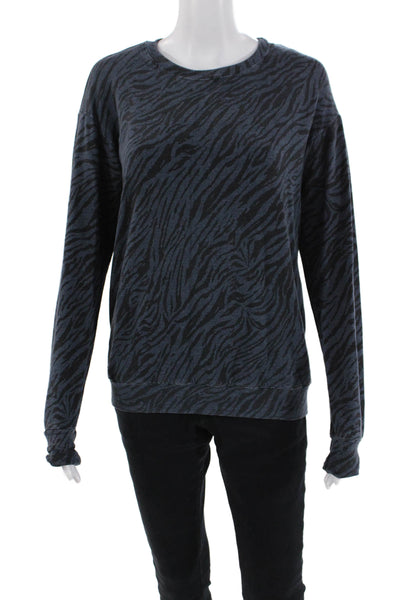 Sundry Womens Animal Print Crew Neck Long Sleeve Pullover Sweatshirt Navy Size 0