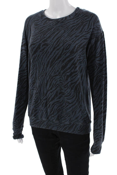 Sundry Womens Animal Print Crew Neck Long Sleeve Pullover Sweatshirt Navy Size 0